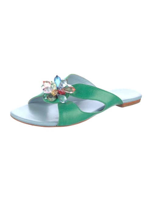 Frances Valentine Leather Floral Print Slides