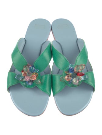 Frances Valentine Leather Floral Print Slides