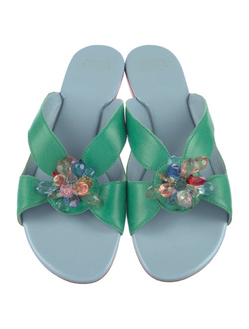 Frances Valentine Leather Floral Print Slides