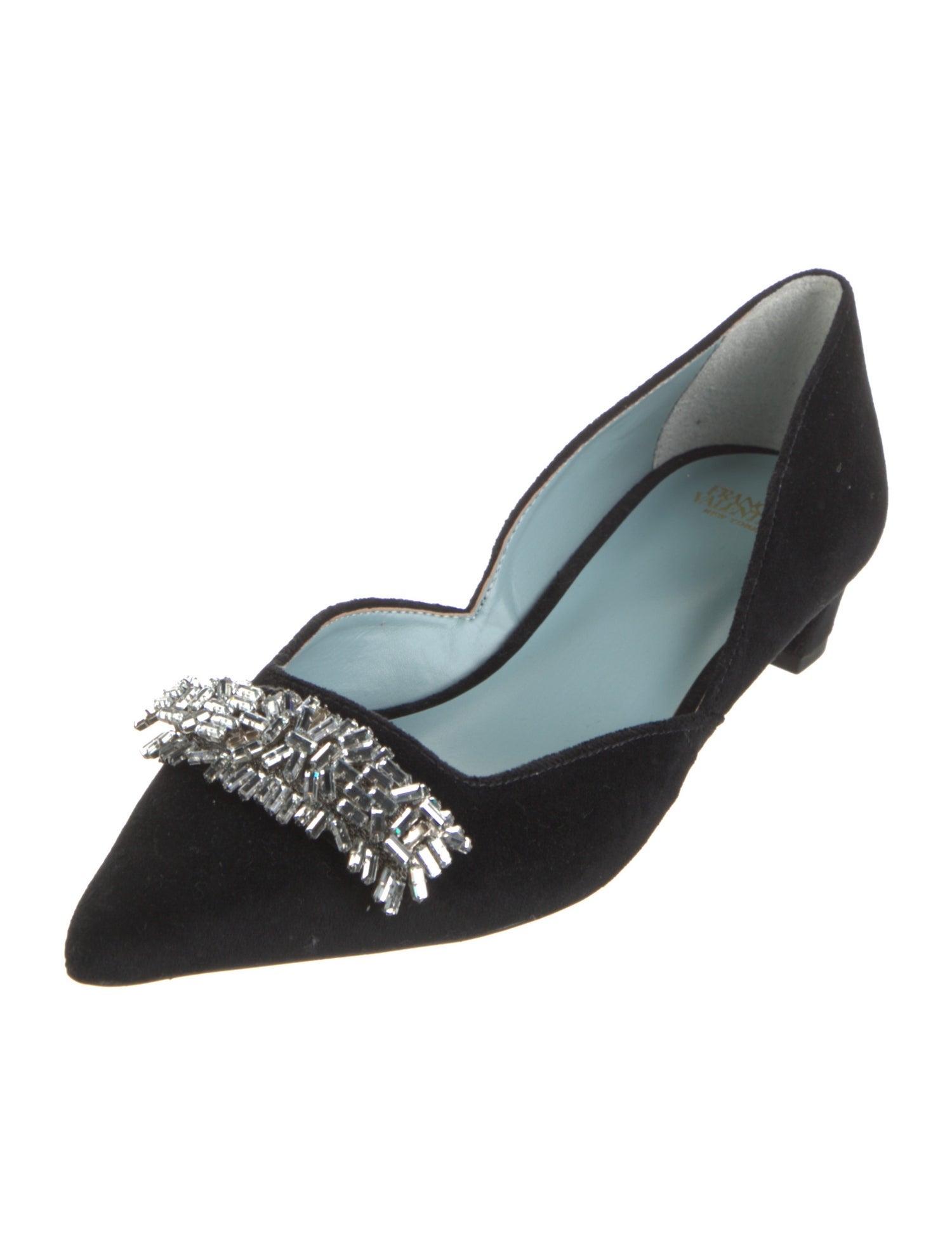 Frances Valentine Suede Crystal Embellishments D'Orsay Flats