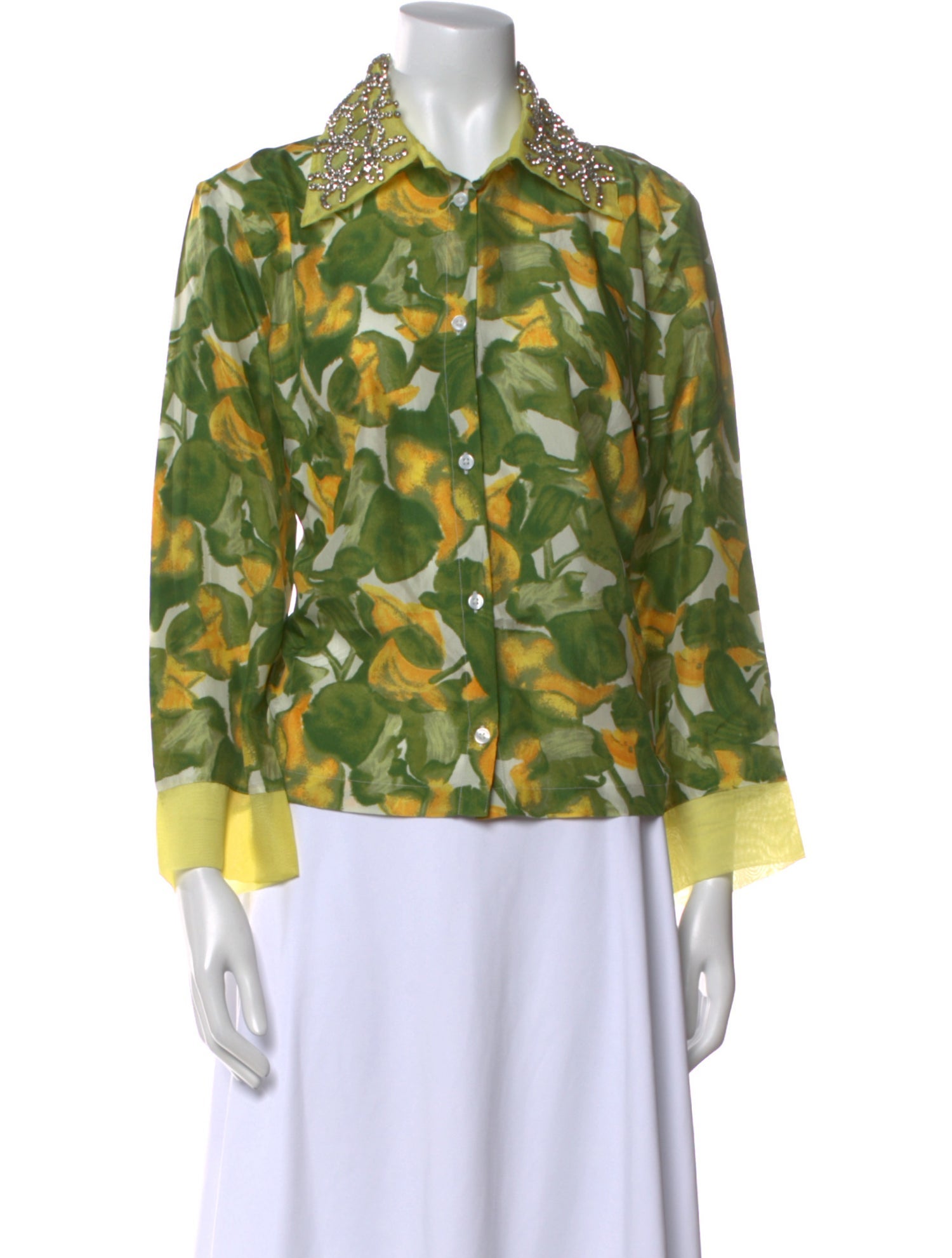 Frances Valentine Silk Printed Button-Up Top w/ Tags
