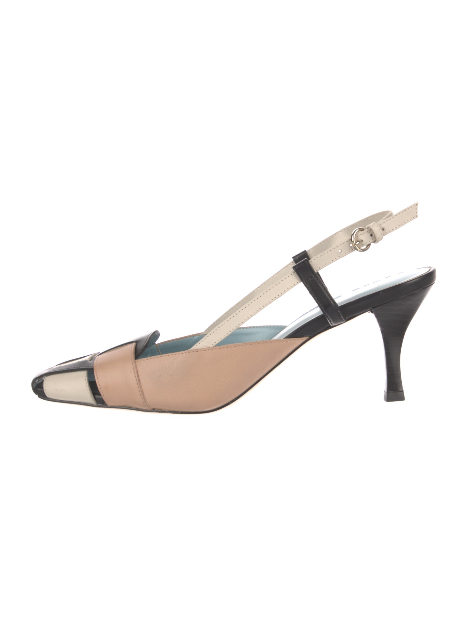 Frances Valentine Leather Colorblock Pattern Slingback Pumps