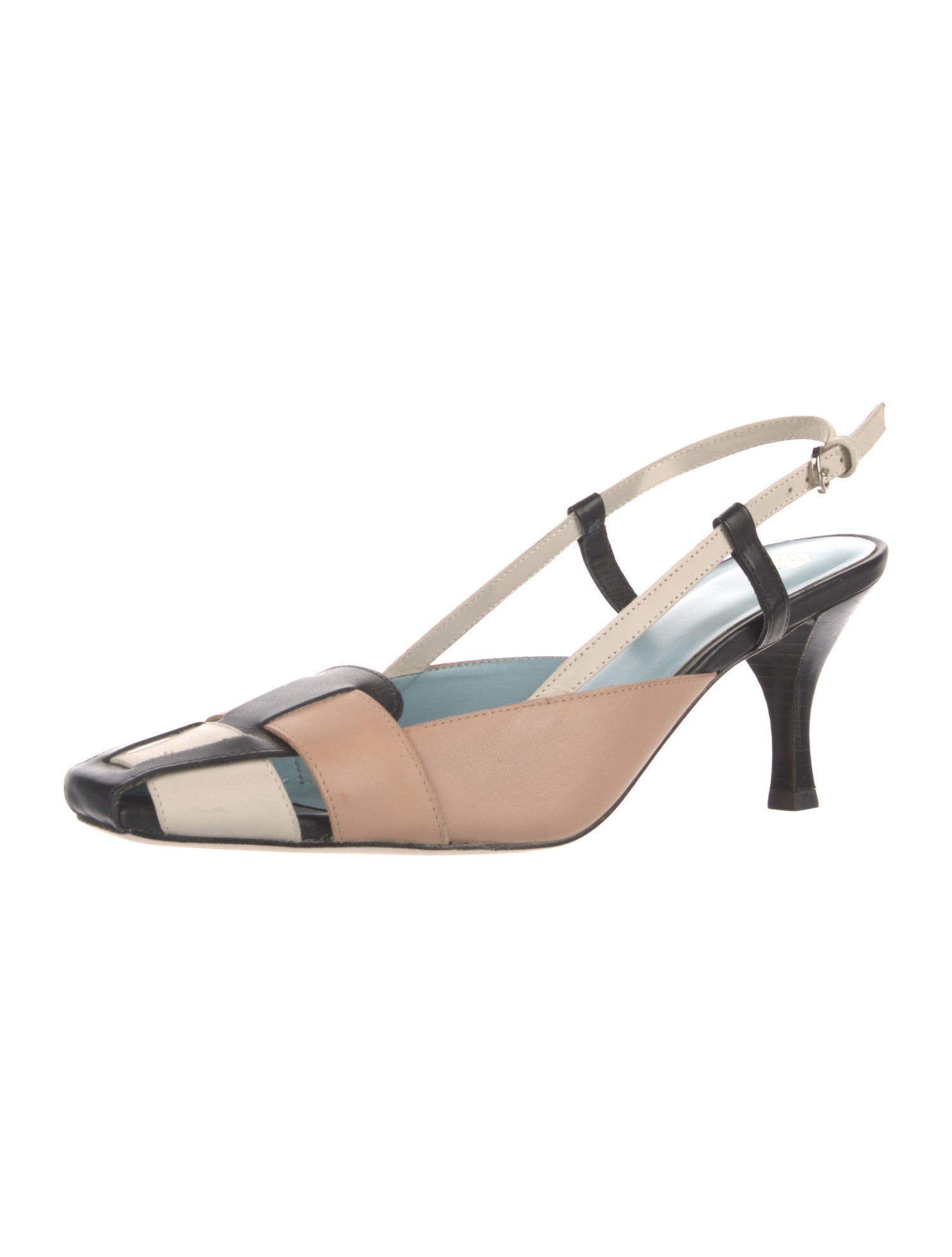 Frances Valentine Leather Colorblock Pattern Slingback Pumps