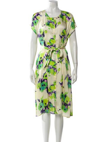 Pre-owned Frances Valentine Floral Print Midi Length Dress In Green