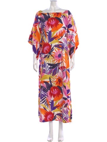 Pre-owned Frances Valentine Floral Print Long Dress In Pink