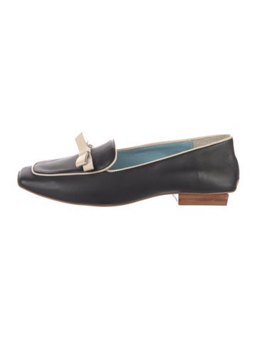 Pre-owned Frances Valentine Leather Bow Accents Loafers In Black