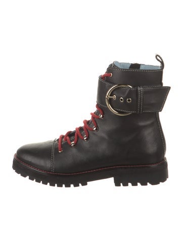 Pre-owned Frances Valentine Leather Combat Boots In Black