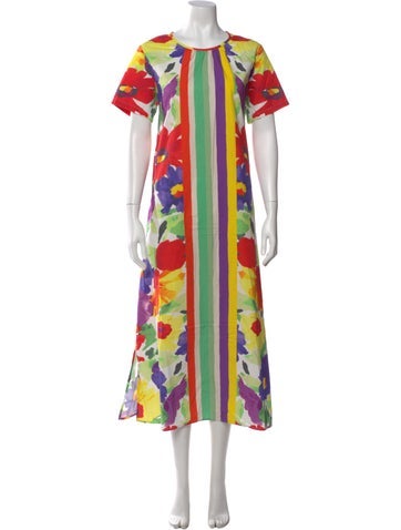 Pre-owned Frances Valentine Printed Long Dress In Red