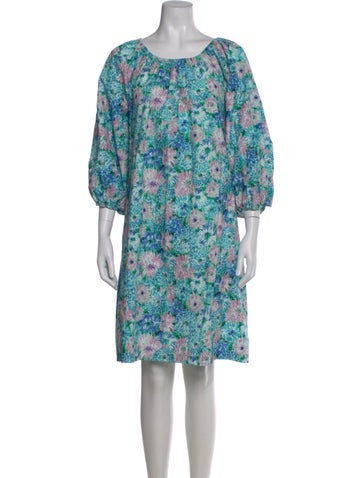 Pre-owned Frances Valentine Floral Print Knee-length Dress In Blue