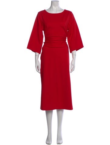 Pre-owned Frances Valentine Bateau Neckline Midi Length Dress In Red