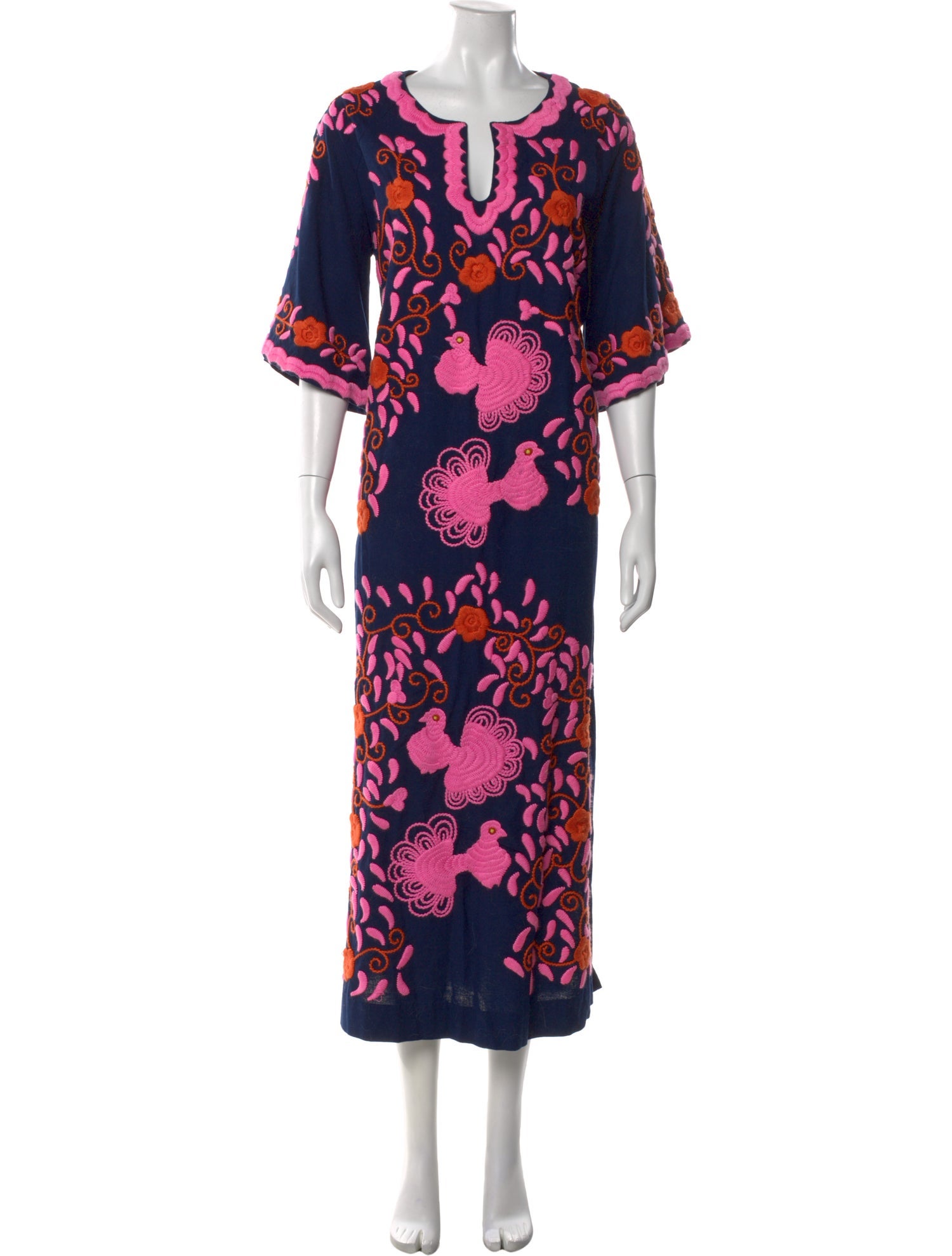 Frances Valentine Floral Print Midi Length Dress in Blue/Pink, Women's US 8 | M Frances Valentine Floral Print Midi Length Dress in Blue/Pink, Women's US 8 | M