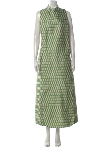 Pre-owned Frances Valentine Patterned Long Dress In Green