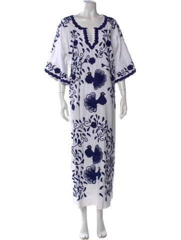 Pre-owned Frances Valentine Floral Print Long Dress In White