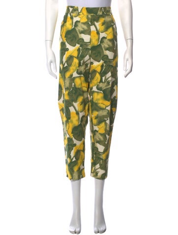 Pre-owned Frances Valentine Floral Print Straight Leg Pants In Green