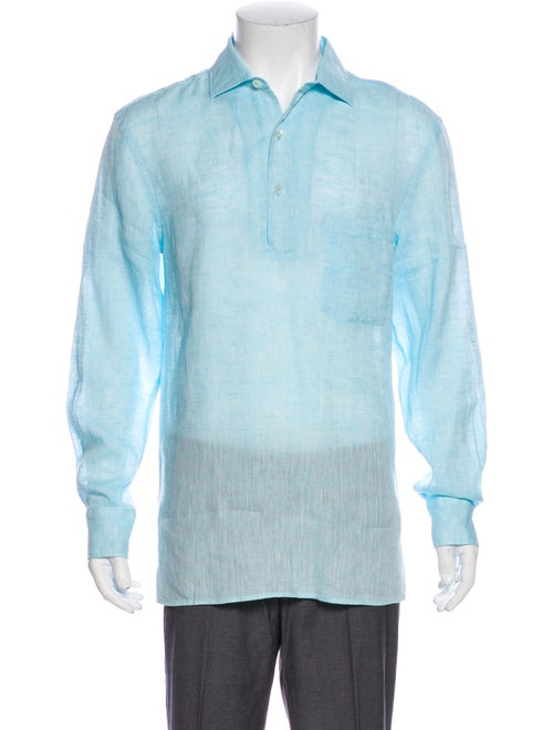 Frescobol Carioca Linen Crew Neck Polo Shirt Blue