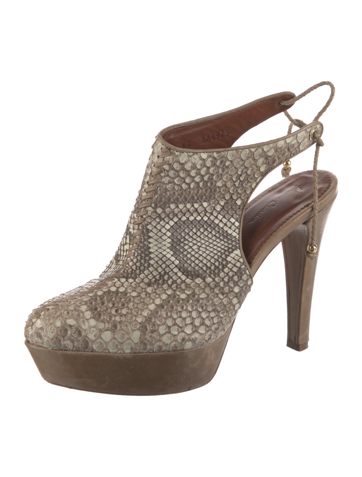 Franco Cuadra Embossed Leather Animal Print Slingback Pumps