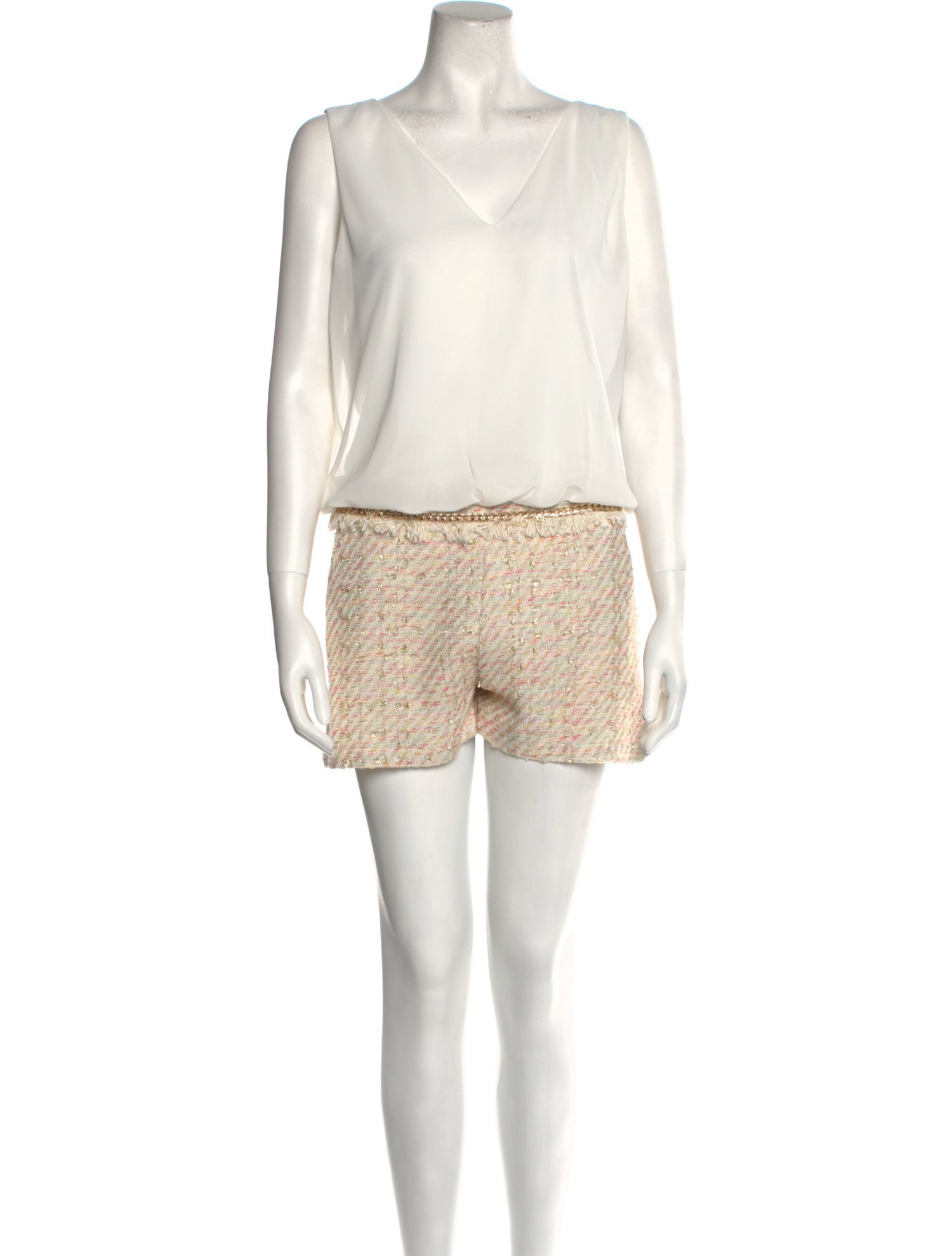 Frankie Morello Colorblock Pattern V-Neck Romper