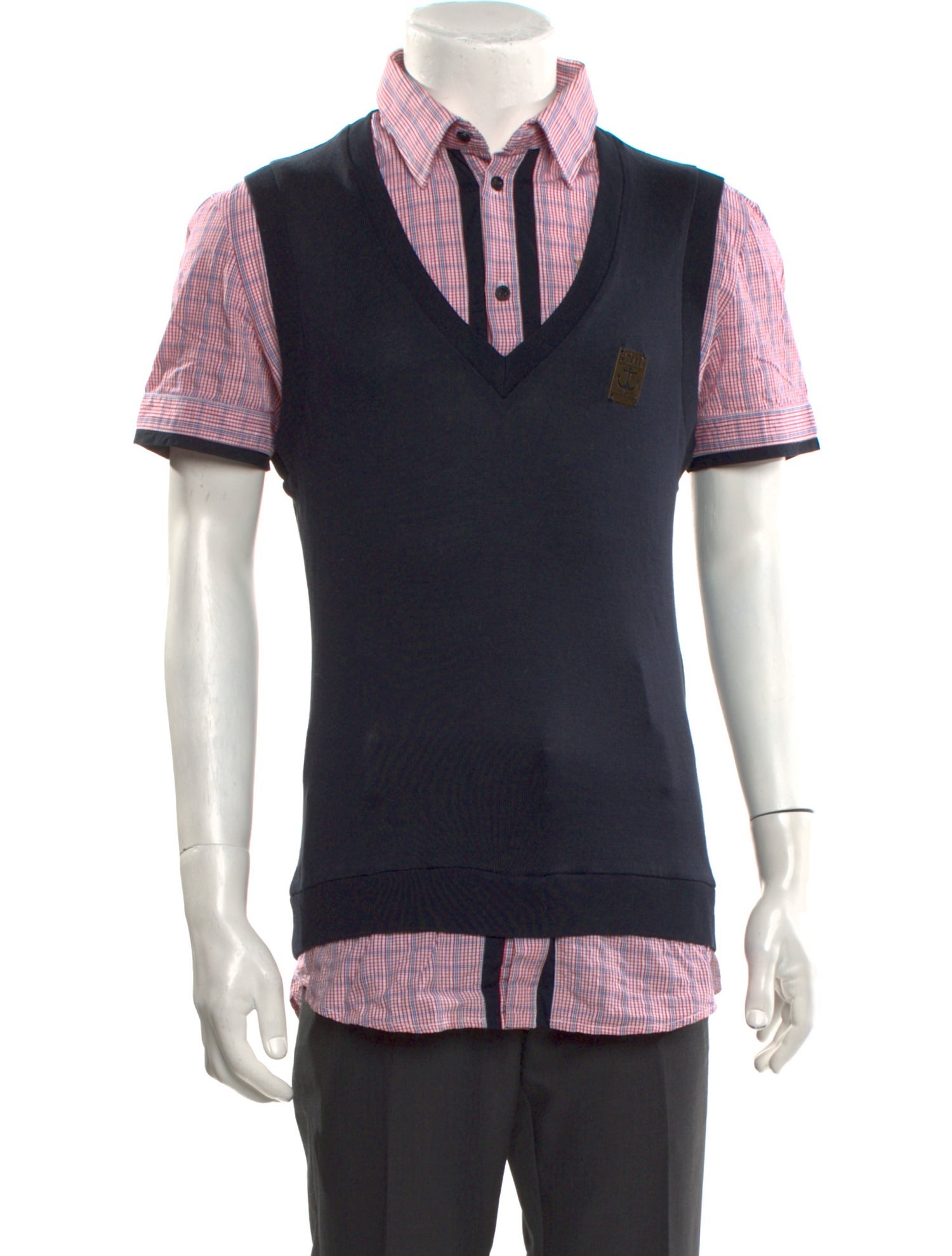 Frankie Morello Colorblock Pattern V-Neck Polo Shirt