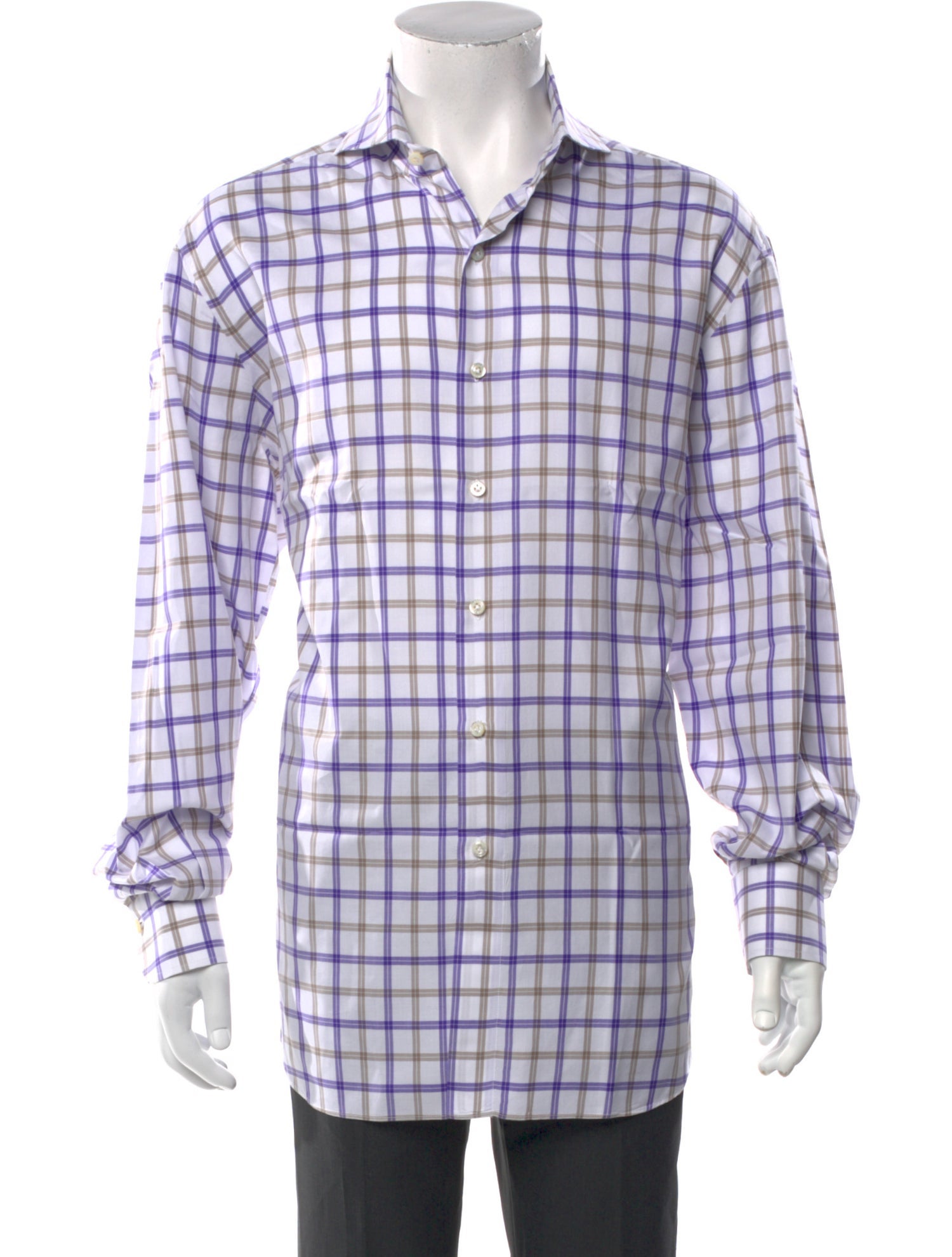 Franck Namani Plaid Print Long Sleeve Dress Shirt