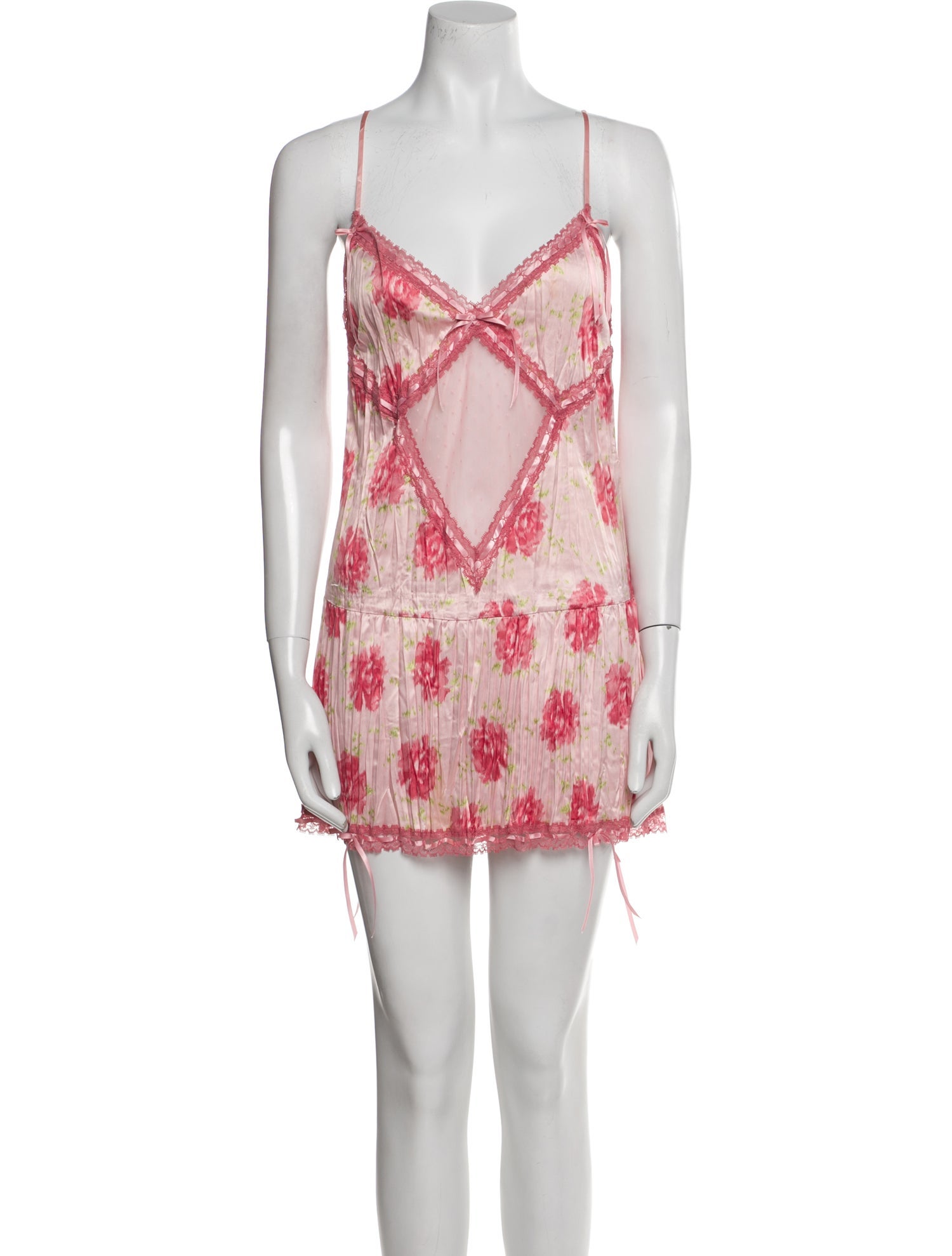 Frankies Bikinis Lace Pattern Bow Accents Nightgown