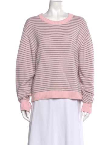 Pre-owned Frankies Bikinis Striped Scoop Neck Sweater In Pink