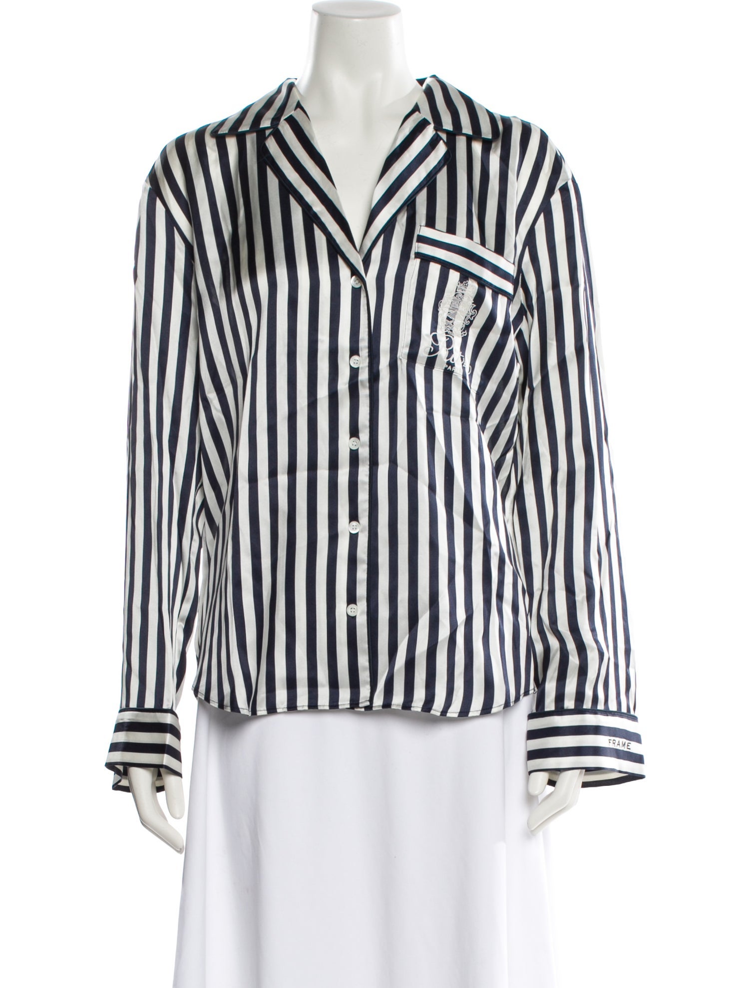 Frame x Ritz Paris Silk Striped Button-Up Top w/ Tags