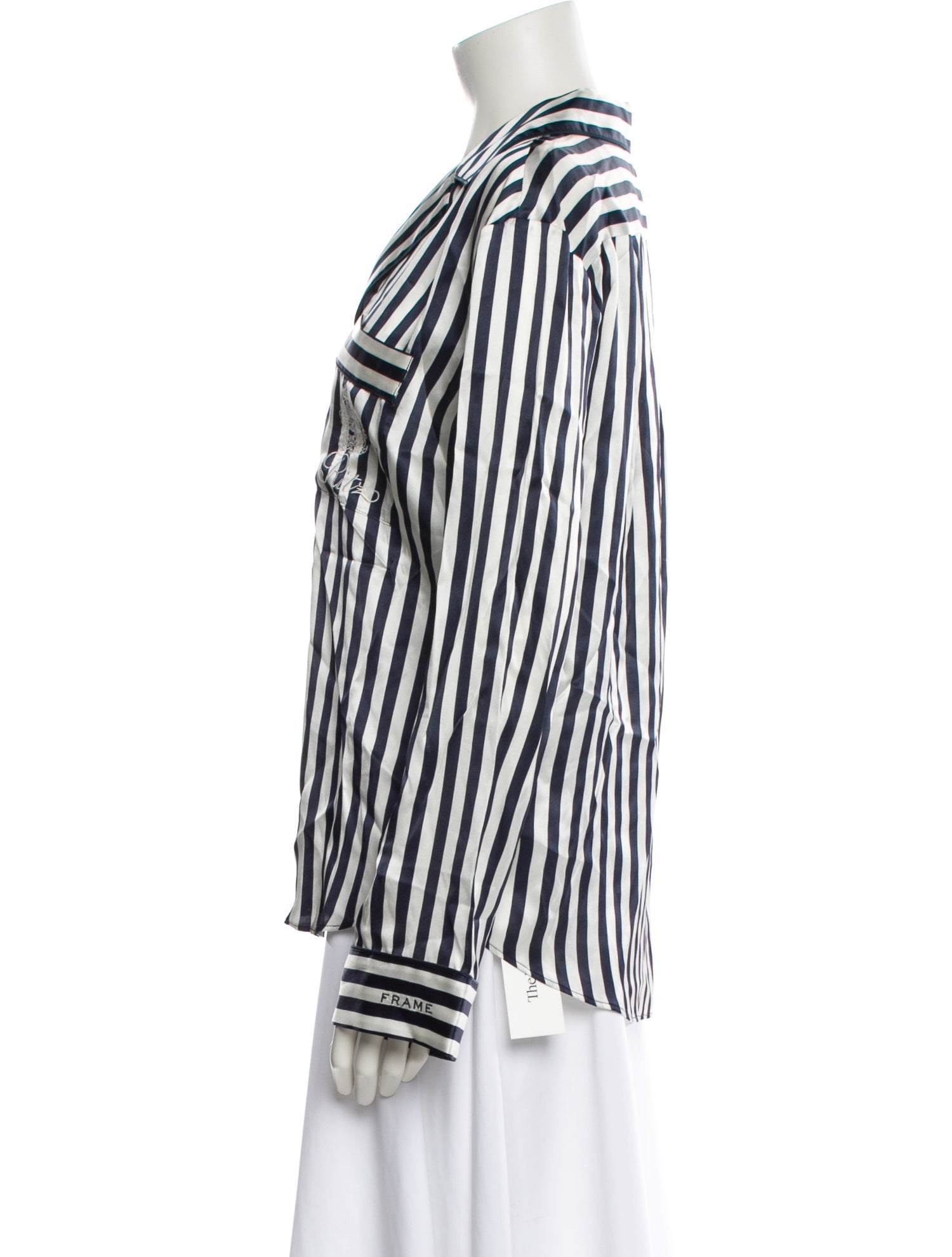 Frame x Ritz Paris Silk Striped Button-Up Top w/ Tags