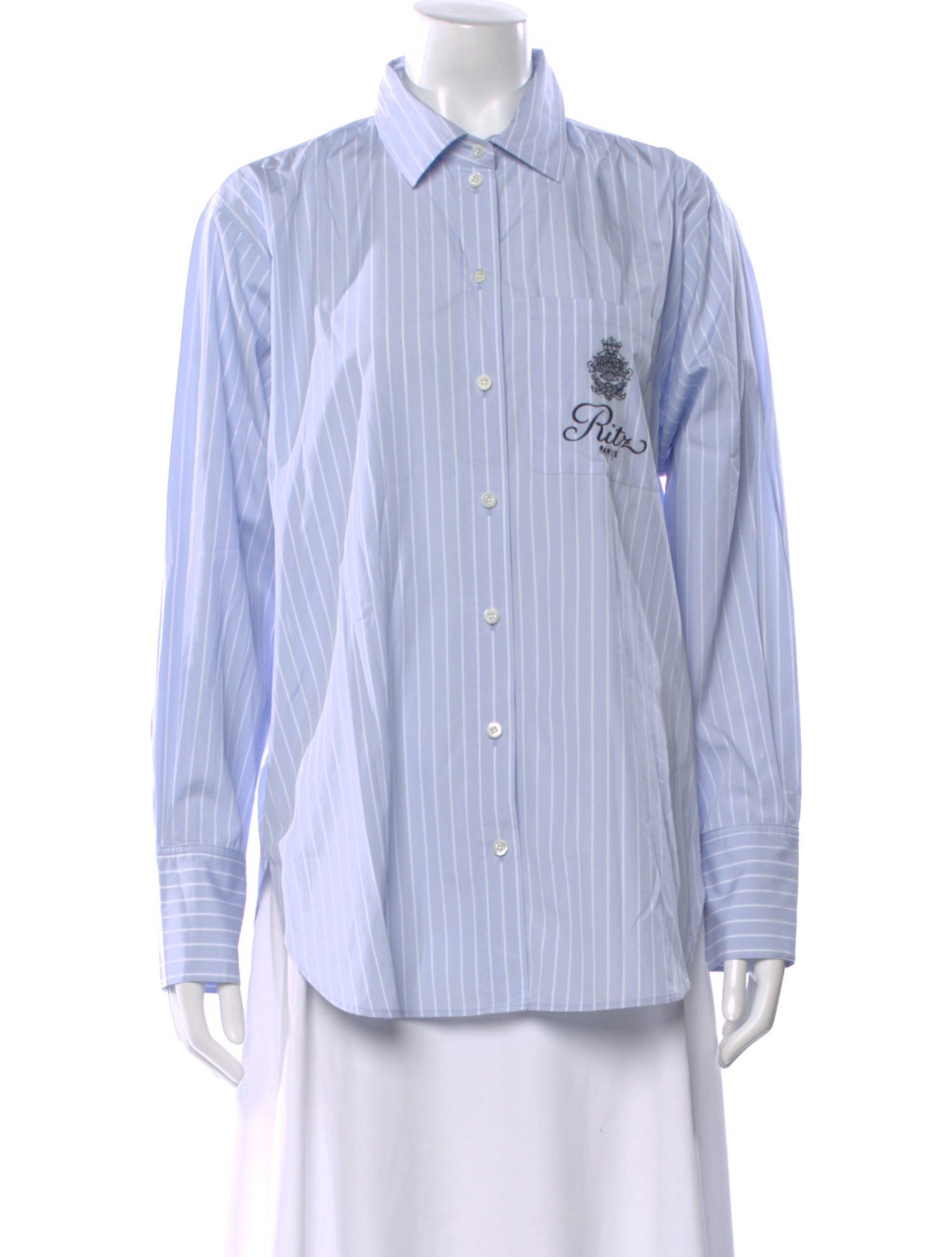 Frame x Ritz Paris Striped Long Sleeve Button-Up Top