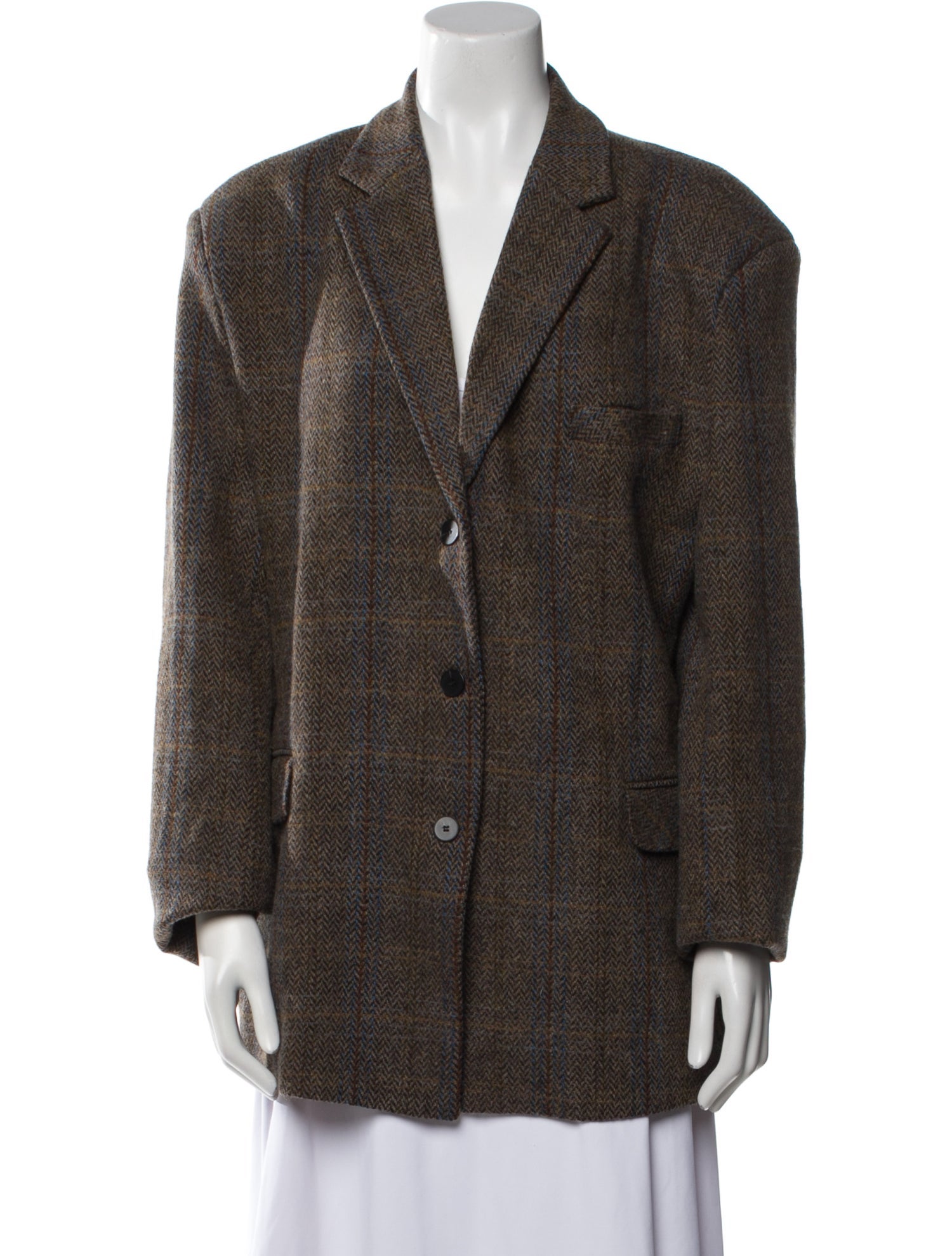 The Frankie Shop Wool Plaid Print Blazer