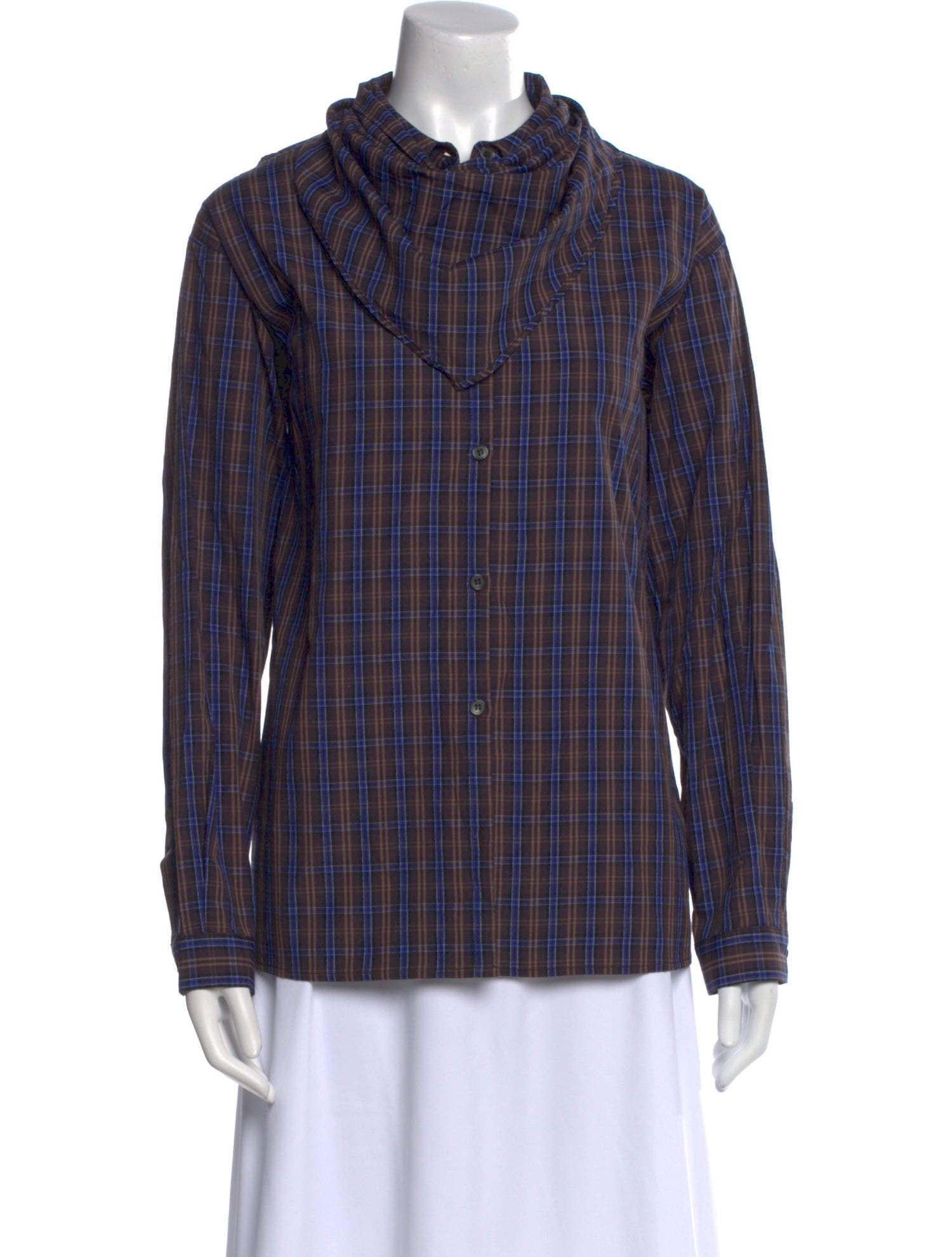 The Frankie Shop Plaid Print Mock Neck Button-Up Top w/ Tags