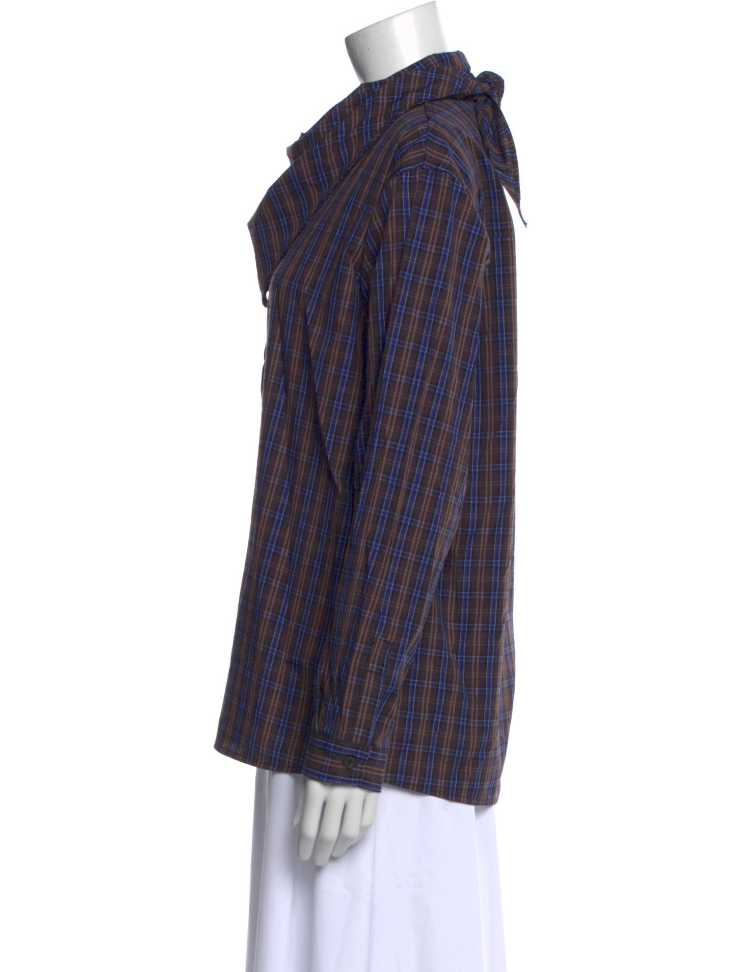 The Frankie Shop Plaid Print Mock Neck Button-Up Top w/ Tags