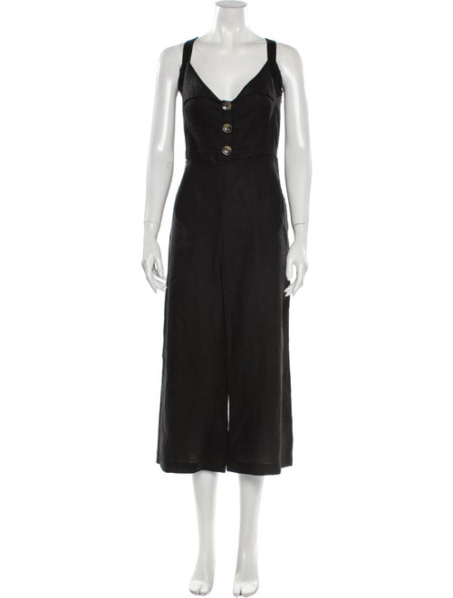 Faithfull The Brand Linen V-Neck Jumpsuit Black