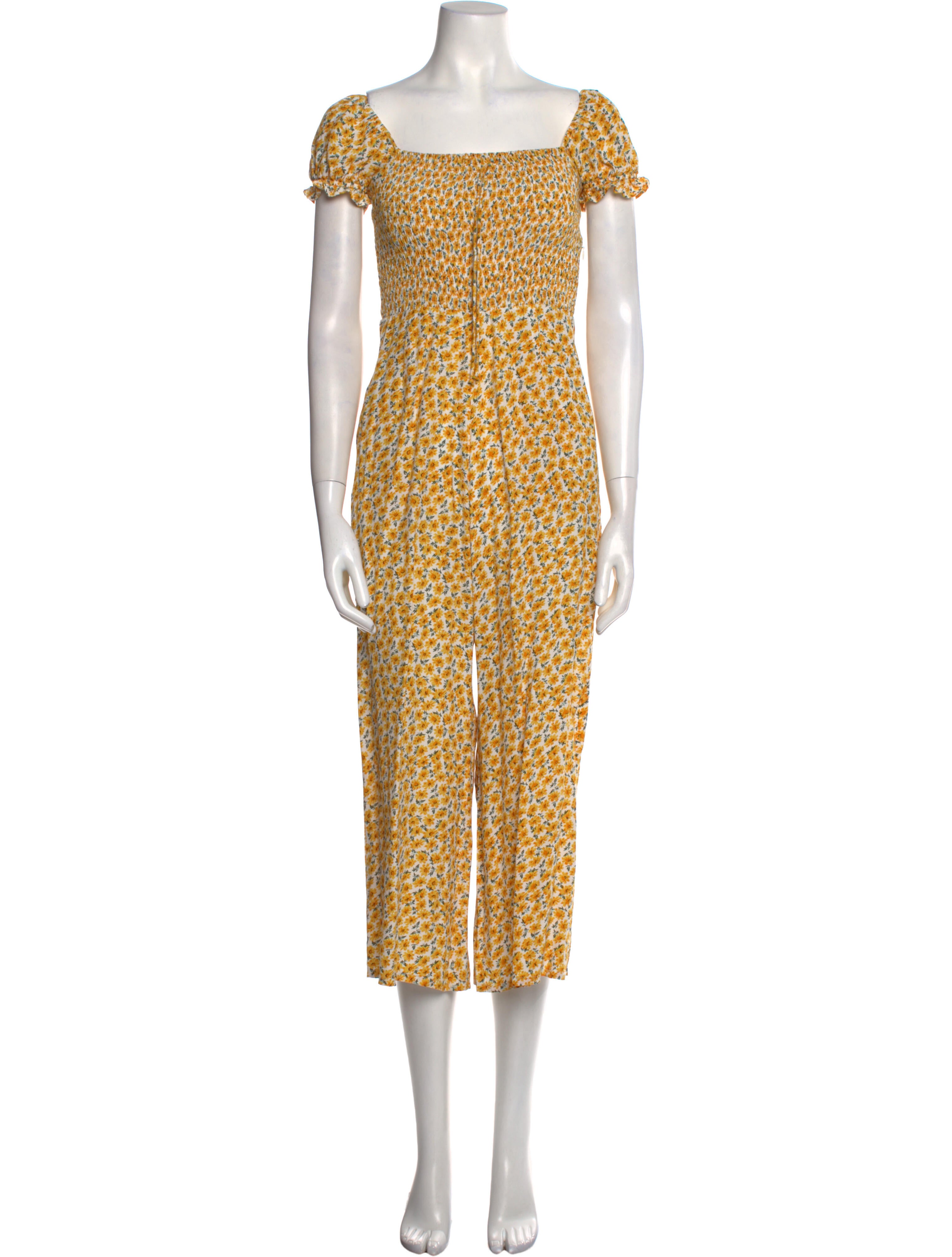 Faithfull The Brand Floral Print Square Neckline Jumpsuit Yellow, 7.