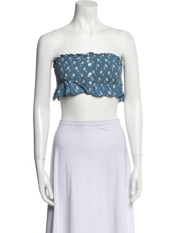Faithfull The Brand Tops Floral Print Strapless Crop Top XS
