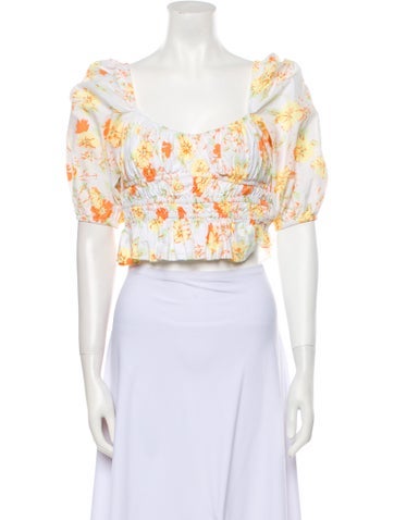 Faithfull The Brand Tops Floral Print Square Neckline Crop Top S