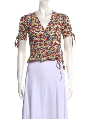 Faithfull The Brand Tops Floral Print V-Neck Crop Top XS