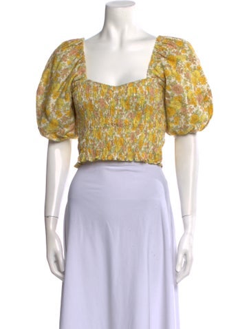 Faithfull The Brand Tops Linen Floral Print Crop Top XS