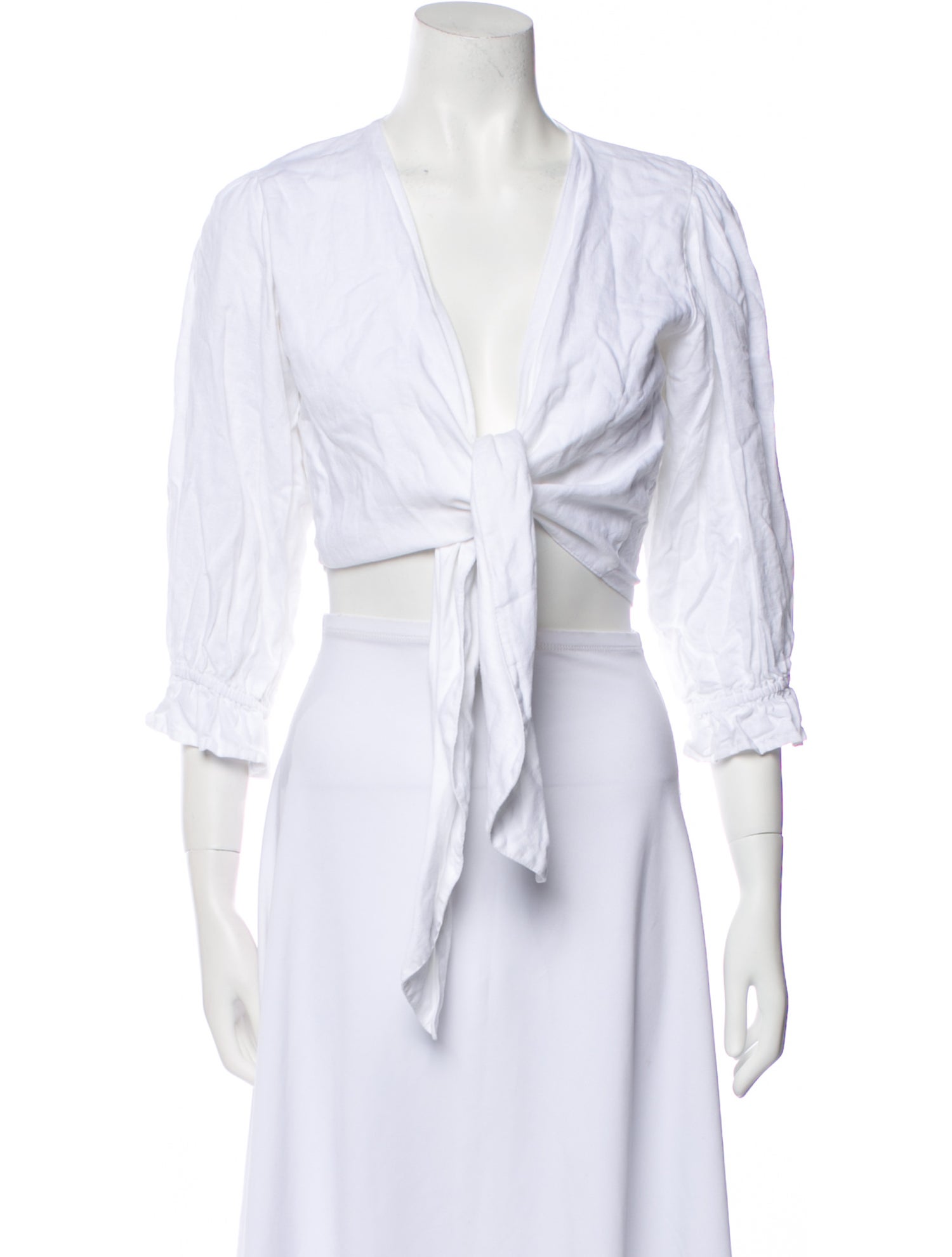 Faithfull The Brand Linen V-Neck Crop Top