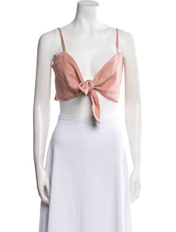 Faithfull The Brand Tops Linen Plunge Neckline Crop Top XS