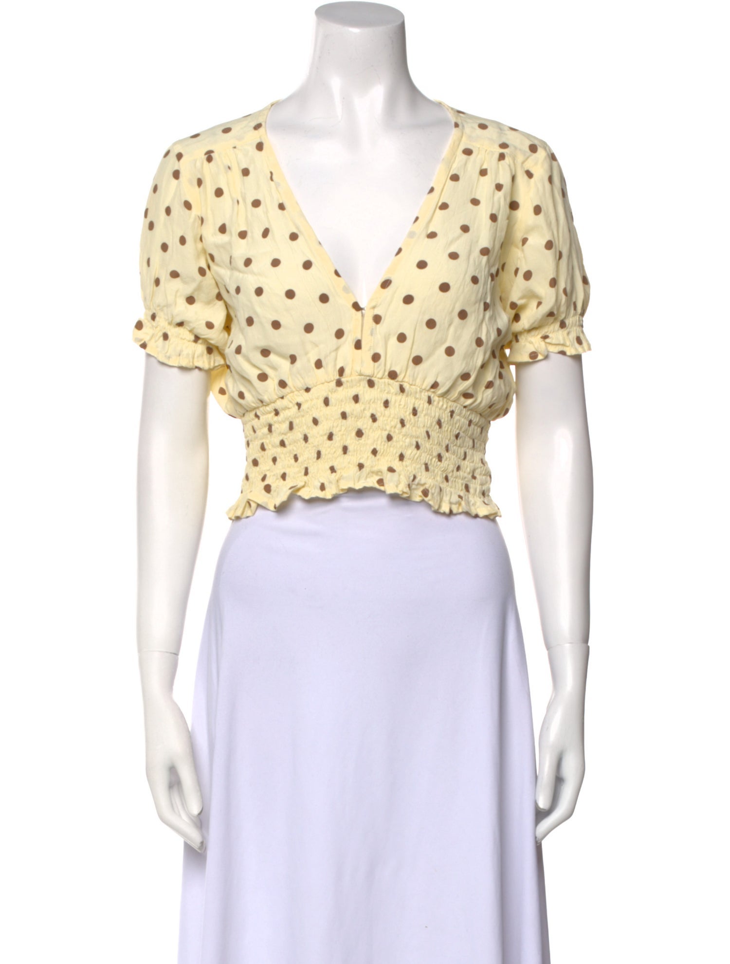 Faithfull The Brand Polka Dot Print V-Neck Crop Top