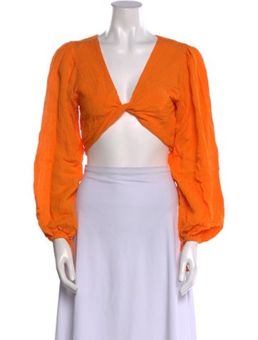 Faithfull The Brand Tops V-Neck Long Sleeve Crop Top XS