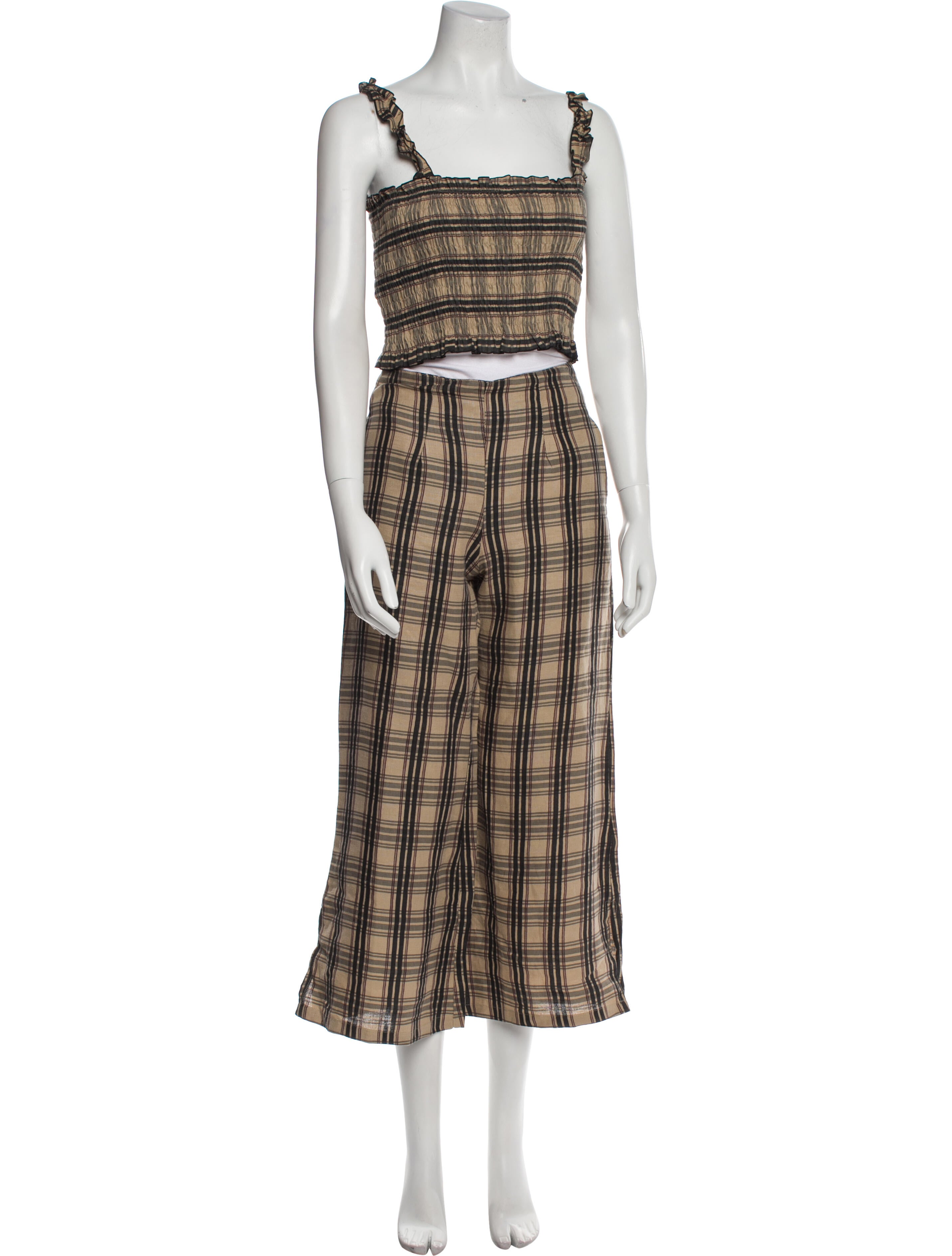 Faithfull The Brand Linen Plaid Print Pant Set