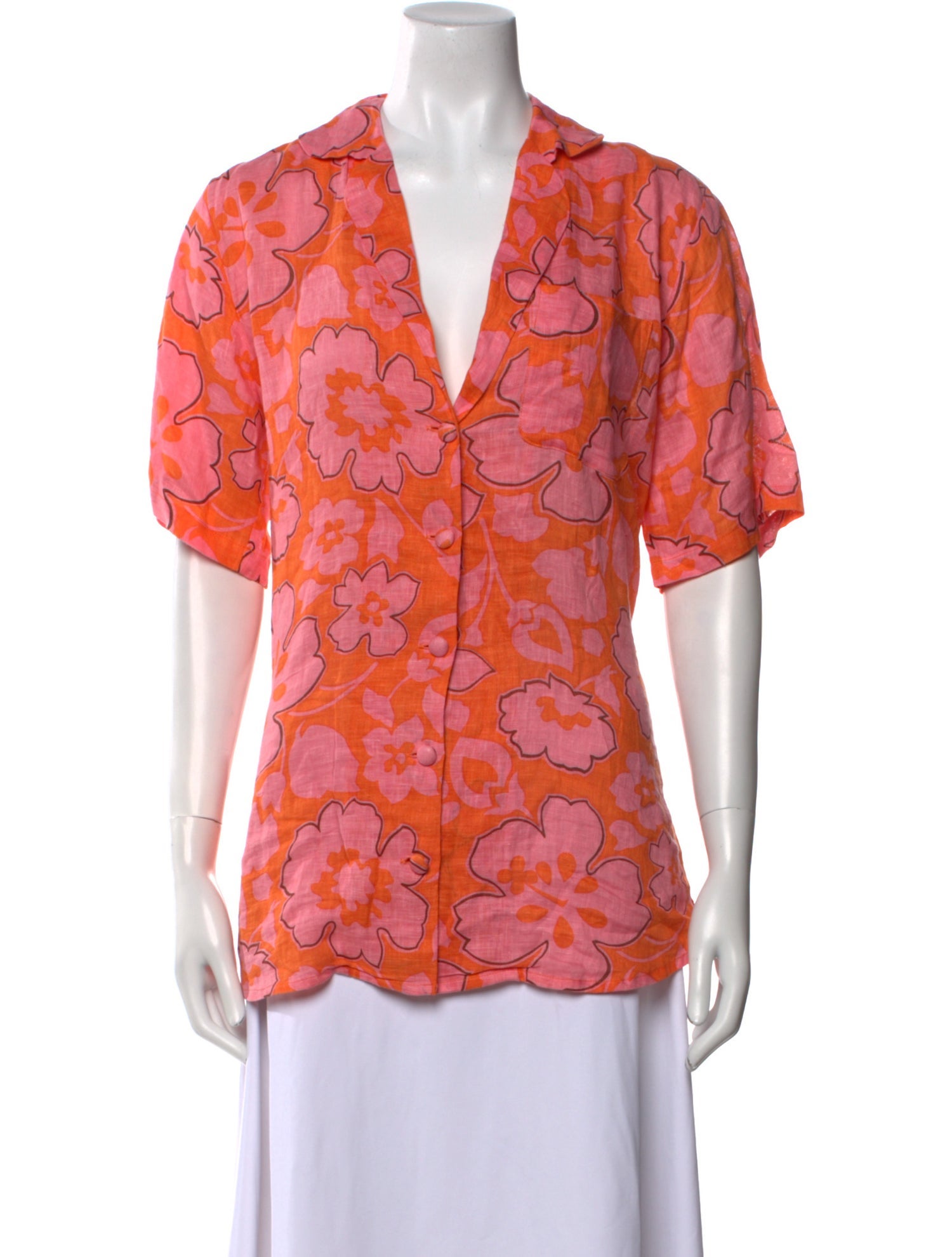 Faithfull The Brand Linen Floral Print Button-Up Top