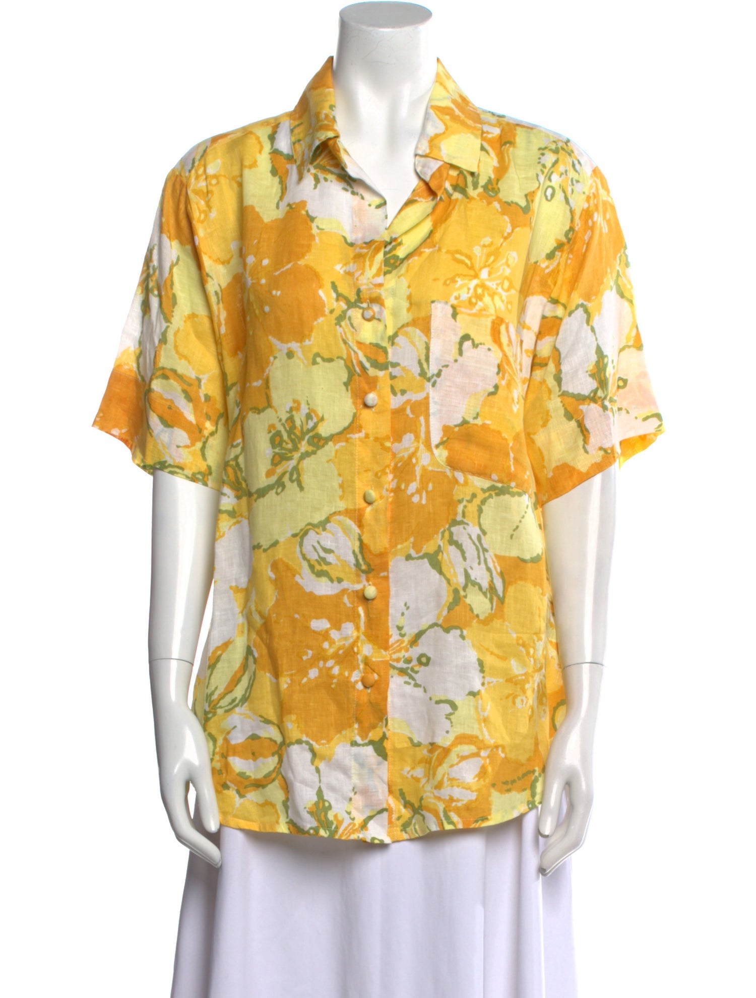 Faithfull The Brand Linen Floral Print Button-Up Top