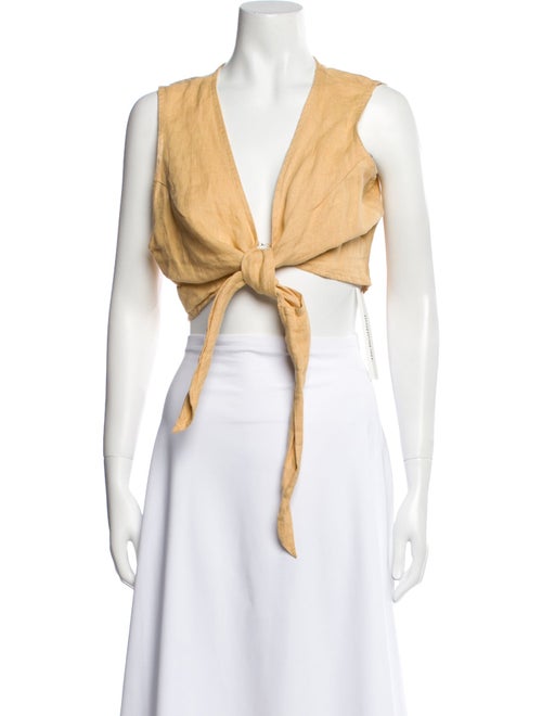 Faithfull The Brand Linen V-Neck Crop Top