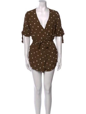 Faithfull The Brand Polka Dot Print Plunge Neckline Romper