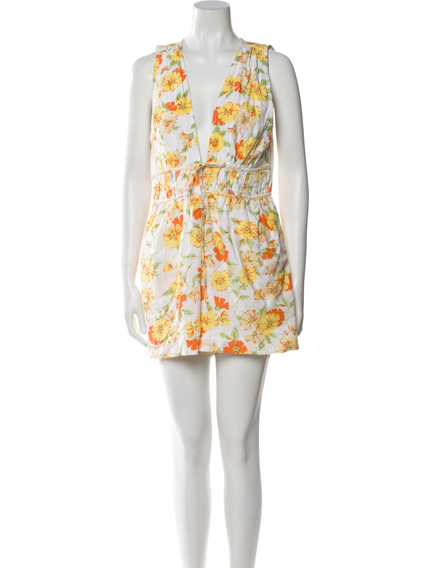 Faithfull The Brand Floral Print Plunge Neckline Romper