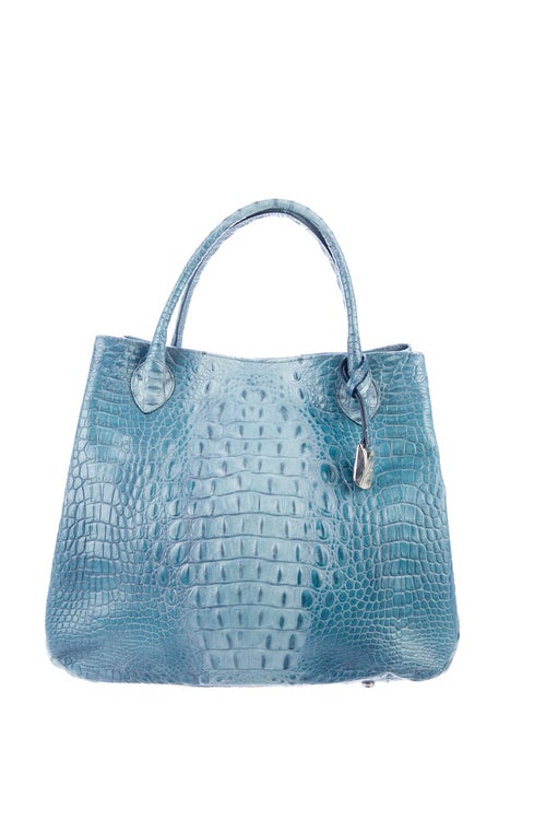 Furla Embossed Leather Tote Blue