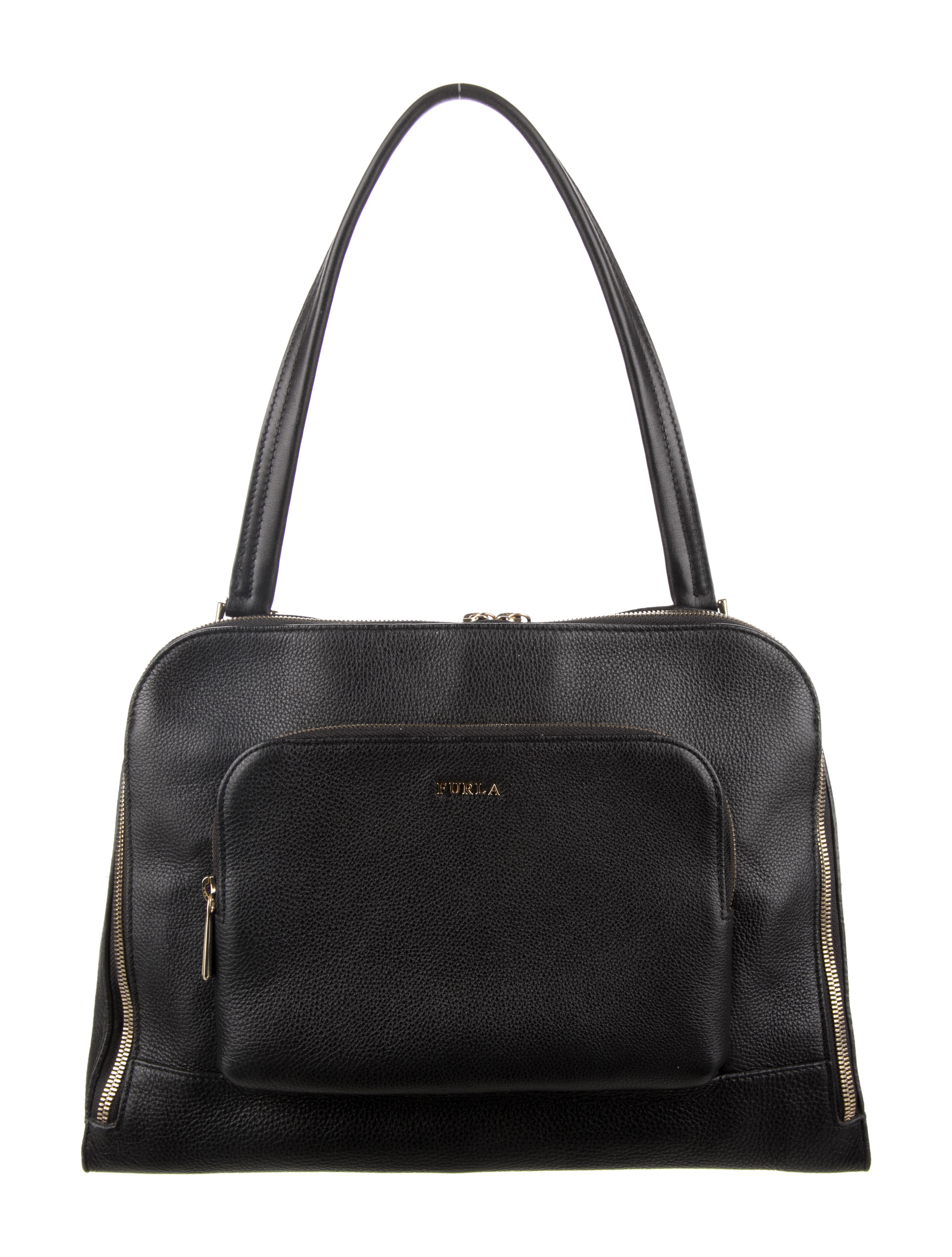 Furla Medium Pebbled Leather Shoulder Bag Black Shoulder Bags