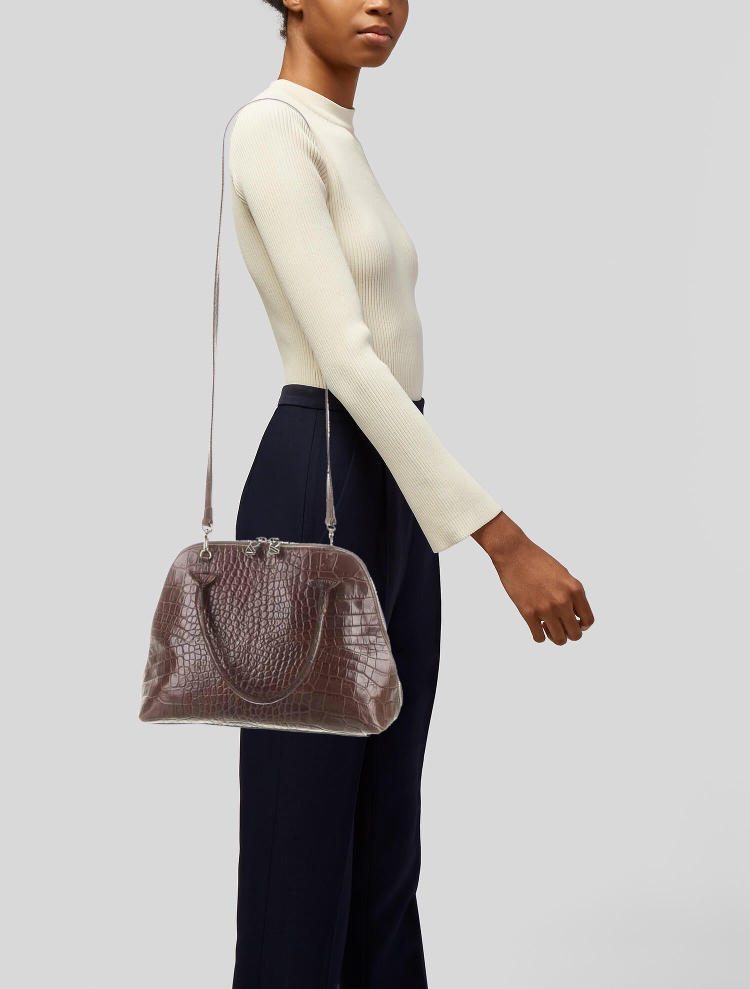 Furla Suede & Embossed Leather Handle Bag Brown Handle Bags, Handbags